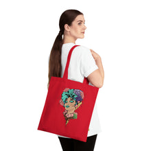 Load image into Gallery viewer, Colourful Lady with Flowers In Her Hair Organic Cotton Tote Bag
