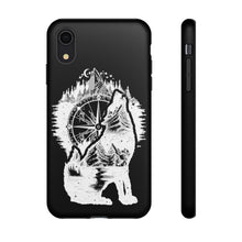 Load image into Gallery viewer, Black and White Wolf and Compass Tough Mobile Phone Cases
