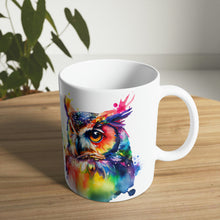 Load image into Gallery viewer, First In The Series of Rainbow Owl White Ceramic Mugs, 11oz and 15oz
