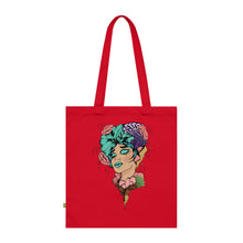 Load image into Gallery viewer, Colourful Lady with Flowers In Her Hair Organic Cotton Tote Bag
