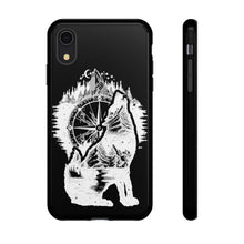 Load image into Gallery viewer, Black and White Wolf and Compass Tough Mobile Phone Cases
