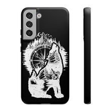 Load image into Gallery viewer, Black and White Wolf and Compass Tough Mobile Phone Cases
