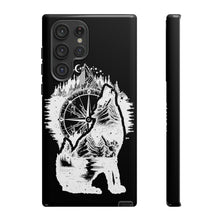 Load image into Gallery viewer, Black and White Wolf and Compass Tough Mobile Phone Cases
