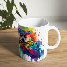 Load image into Gallery viewer, Third In The Series of Rainbow Owl White Ceramic Mug, 11oz and 15oz
