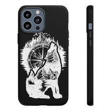 Load image into Gallery viewer, Black and White Wolf and Compass Tough Mobile Phone Cases
