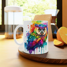 Load image into Gallery viewer, Third In The Series of Rainbow Owl White Ceramic Mug, 11oz and 15oz
