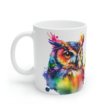 Load image into Gallery viewer, First In The Series of Rainbow Owl White Ceramic Mugs, 11oz and 15oz
