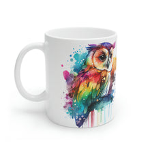 Load image into Gallery viewer, Second In The Series of Rainbow Owl White Ceramic Mug, 11oz and 15oz
