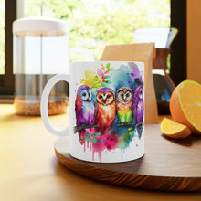 Load image into Gallery viewer, Fifth In The Series of Rainbow Owl White Ceramic Mug, 11oz and 15oz
