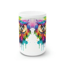 Load image into Gallery viewer, Third In The Series of Rainbow Owl White Ceramic Mug, 11oz and 15oz
