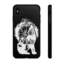 Load image into Gallery viewer, Black and White Wolf and Compass Tough Mobile Phone Cases
