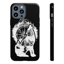 Load image into Gallery viewer, Black and White Wolf and Compass Tough Mobile Phone Cases
