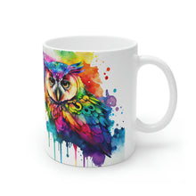 Load image into Gallery viewer, Third In The Series of Rainbow Owl White Ceramic Mug, 11oz and 15oz
