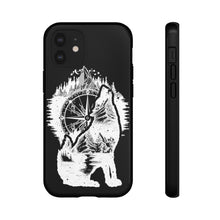 Load image into Gallery viewer, Black and White Wolf and Compass Tough Mobile Phone Cases
