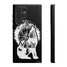 Load image into Gallery viewer, Black and White Wolf and Compass Tough Mobile Phone Cases
