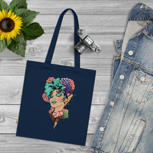 Load image into Gallery viewer, Colourful Lady with Flowers In Her Hair Organic Cotton Tote Bag
